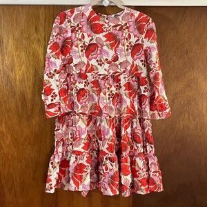 ZARA Bright Floral Dress in Red & Pink Sz S